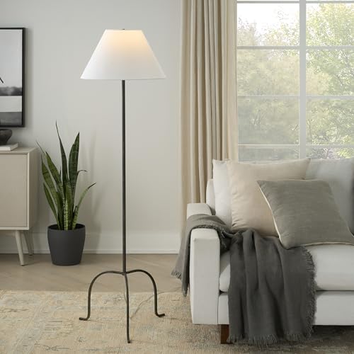Home 66" Black Wrought Iron Heritage Metal Slim Tripod Standing Floor Lamp for Modern