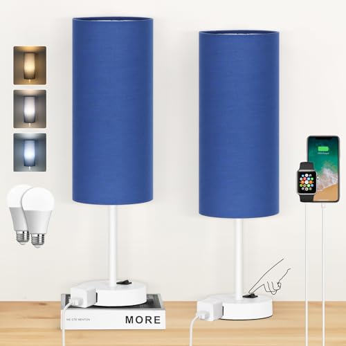 18" Bedside Lamp for Bedroom Set of 2 Dimmable Table Lamp