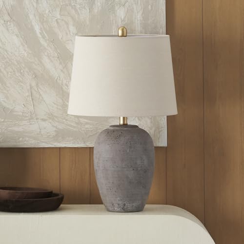 Home 23" Greyish Brown Earth Tone Rustic Farmhouse Ceramic Table Lamp for Bedroom
