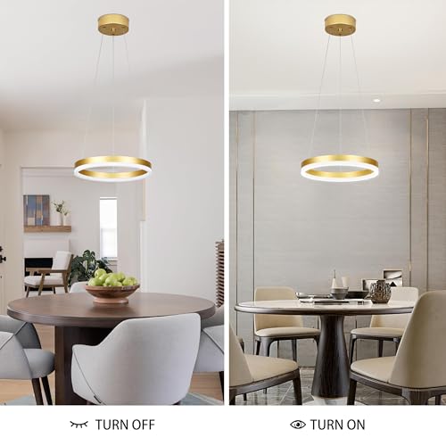 12" Gold Led Ring Chandelier Ring Modern Led Chandelier Modern Pendant Lights Adjustable Height Light Contemporary Light Fixture for Kitchen Island Bedroom Kitchen Island Dining Room