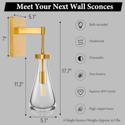 Raindrop Brass Crystal Wall Sconce (2 Count)