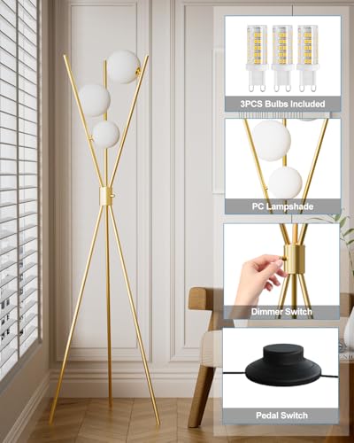 3 Globe Dimmable Tripod Floor Lamp