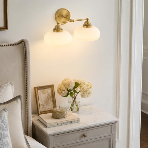 Vintage Milk Glass Wall Sconce (Antique Brass)