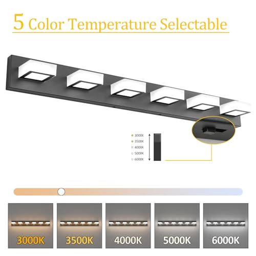 Black Bathroom Lights Fixtures Dimmable 5 Color Temperature Black Acrylic Modern Matte Black Vanity Light for Bathroom 40.4inch