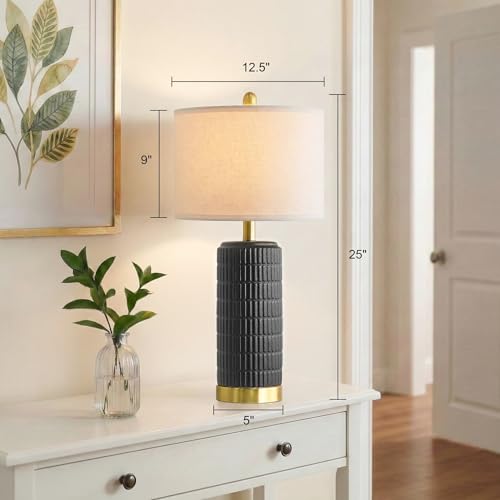 25'' Black Ceramic Table Lamps Set of 2 with Gold Base for Bedroom Living Room (2 Count)