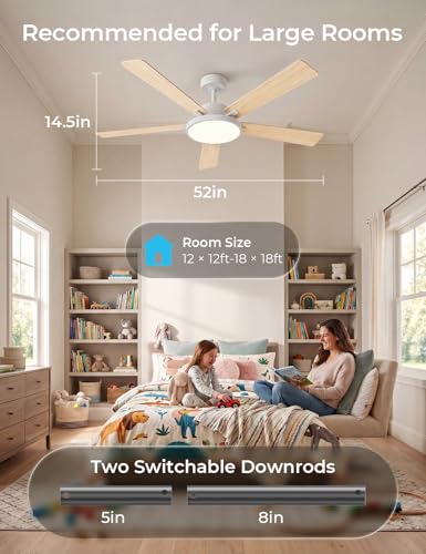52" Smart Ceiling Fans with Lights and Remote (White +Log / 52 Inch)