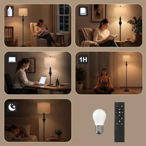 64.25" Farmhouse Floor Lamp with Remote (Dark Black)