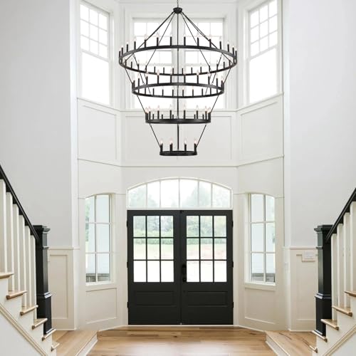 4 Tier Wagon Wheel Chandelier 70" W Extra Large Farmhouse Chandelier
