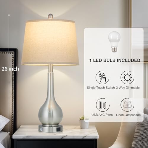 26" Silver Table Lamp for Bedroom