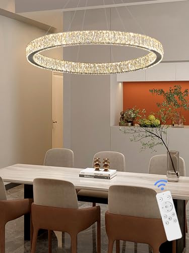 39.4in Large Ring Chandelier Modern LED Crystal Chandelier Chrome Round Crystal Chandeliers for Dining Room Living Room