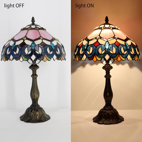 Tiffany Table Lamp Stained Glass Bedside Reading Light W12H19 inch