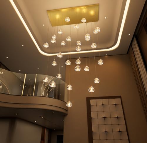 W47.2 x D15.7 x H157 Glam Chandelier Rectangular Chandeliers Bubble Crystal Pendants Light Fixture Dimmable High Ceiling Large Light Antique Gold