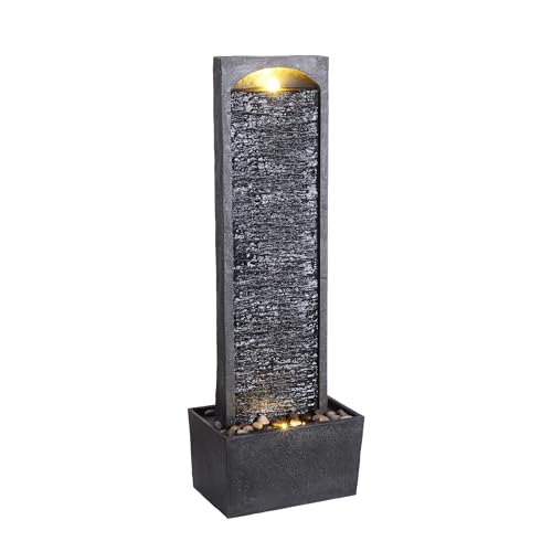 38.5" Faux Slate Contemporary Outdoor LED Waterfall Fountain with Pebble Base