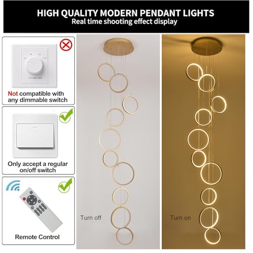 10 Ring Gold LED Chandelier for High Ceilings