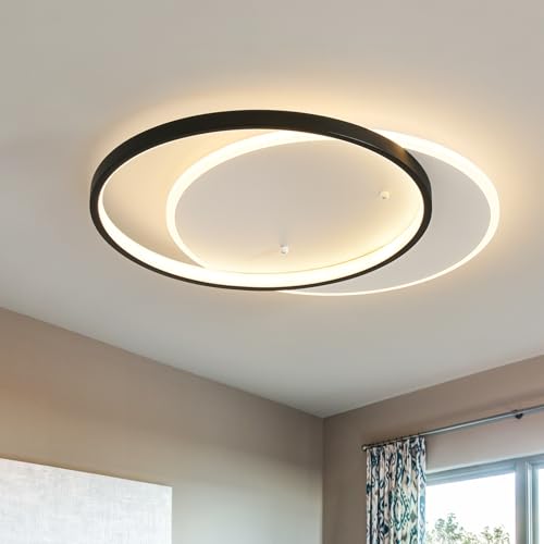 Modern LED Ceiling Light Fixture Black Semi Flush Mount Light with Remote Control 19.69" Hallway Light Fixtures Ceilings Mount Dimmable Ceiling Lamp for Bedroom