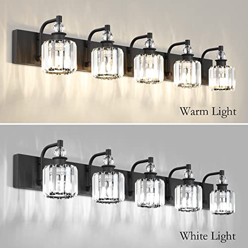 Crystal Black Vanity Light Fixtures 5 Light Crystal Bathroom Light Fixtures Over Long Mirror Modern Matte Black Bath Wall Lights