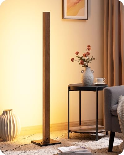48.43" Wooden LED Corner Floor Lamp with Remote