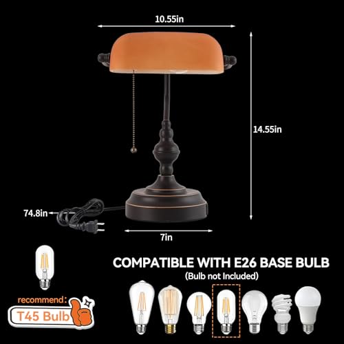 Bankers Desk Lamp with USB A and Type C Charging Port