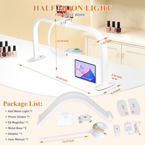Half Moon Nail Desk Lamp with 5X Magnifier & Phone Holder (5 Count)