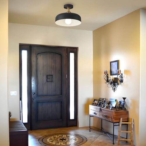 Black and Gold Modern Semi Flush Mount Ceiling Light Fxiture 12.6 in
