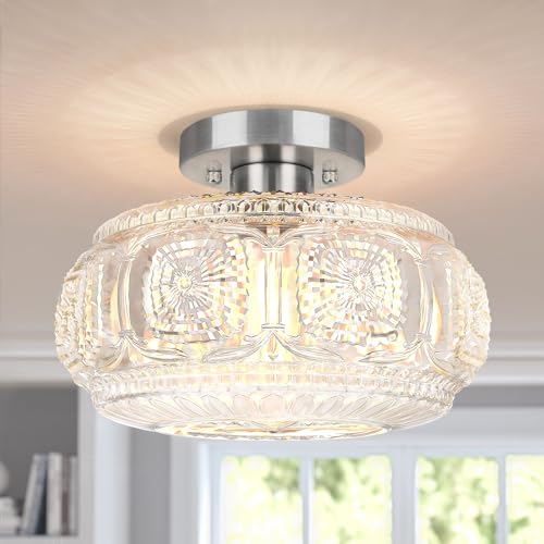 11 Inch Globe Glass Semi Flush Mount Ceiling Light Fixture