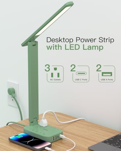 LED Desk Lamp Power Strip with 4 USB 3 Outlets