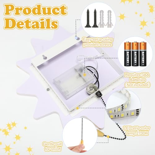 Kids Wall Sun Lamp Night Light Floating Battery Operated Hanging