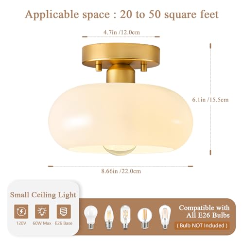 Mid Century Modern Gold Semi Flush Mount Ceiling Light 8.66 Inch