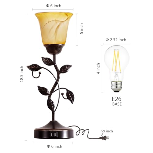 Set of 2 Touch Vintage Bedroom Leaf Table Lamps with 2 USB Ports (2 Count)
