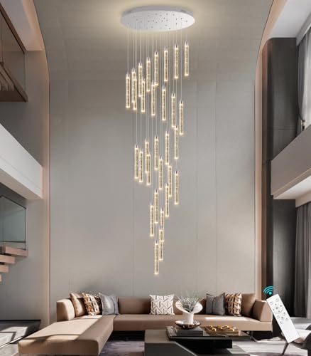 30 Light 197'' High Ceiling Chandeliers Modern Crystal Chandeliers for Entryway Long Spiral LED Dimmable Chandelier Flush Mount Ceiling Staircase Foyer Living Room Sloped ceilings Light Fixture