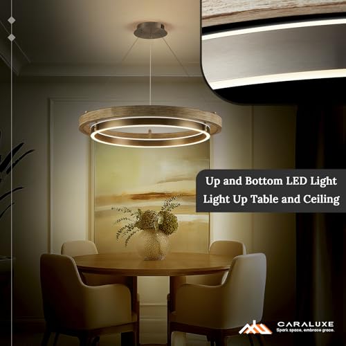 LED 2 Ring Chandelier Dimmable Up Down Light Weathered Wood Brushed Nickel