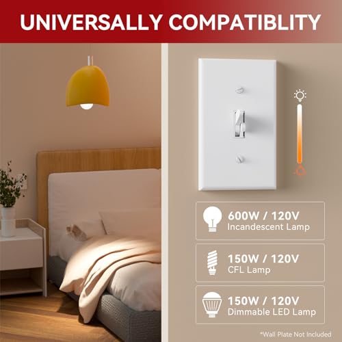 Toggle Slide Dimmer Switch for Dimmable LED Light (4 Count)