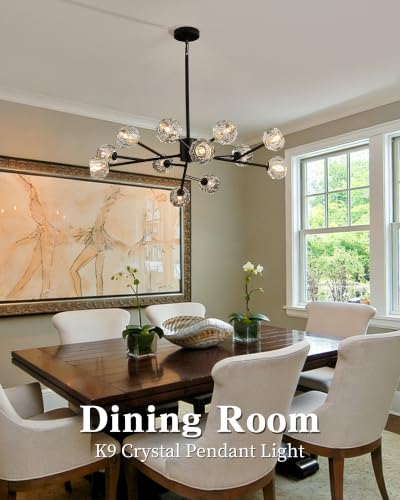 Modern Black 33" 12 Lights Crystal Chandelier