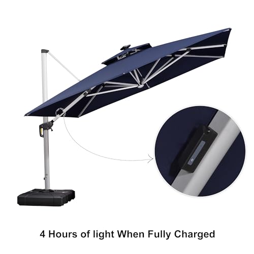 Patio Umbrella with Base 11'X11' Double Top LEDlight