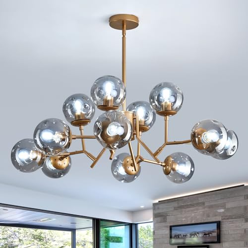 12 Light Modern Gold Sputnik Chandelier with Glass Globe