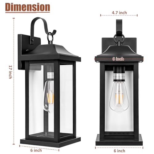 2 Pack Large Outdoor Light Fixtures Porch Lights Exterior Black (2 Count)