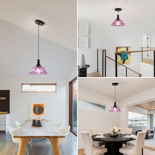 Glass Pendant Lights Modern Pendant Lighting Fixtures Hanging Lamp for Kitchen Island Bedroom Dining Room Coffee Shop Hallway Black and Purple