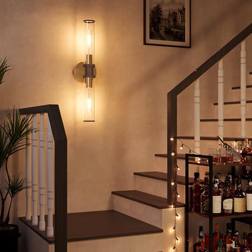 Gold & Walnut Wireless Battery Operated Wall Sconces with Remote