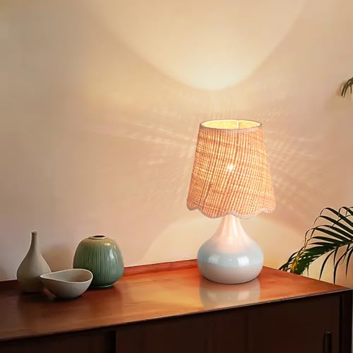 Light Blue Boho Small Table Lamp for Small Spaces