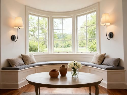Swan Neck Wall Sconces Fixtures with Linen Fabric Shade Set of 2 (2 Count)