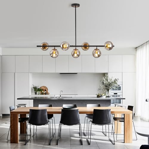 7 Lights Black and Gold Mid Century Modern linear Sputnik Chandelier