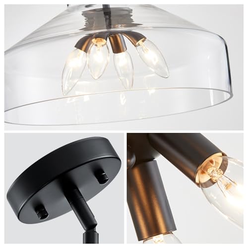 Chandelier Rustic Farmhouse Industrial Round Ceiling Pendant LED Light Fixture with Clear Glass Shades for Dining Room Kitchen Island Foyer Entryway