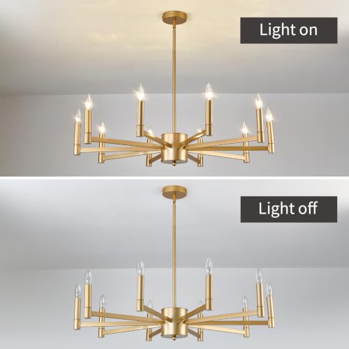 10 Light Gold Candle Chandeliers Modern Farmhouse Ceiling Light Fixture Industrial Lighting for Dining Room Living Room Bedroom Kitchen