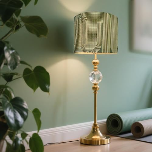 Rustic Bamboo Drum lamp Shade Art Deco Green Arch Pattern 11.8x9Inch