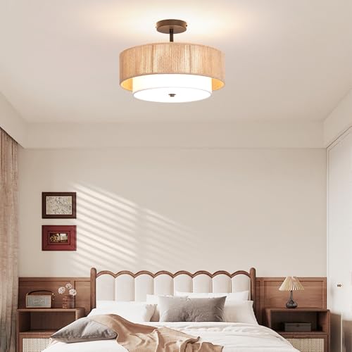 Rattan Flush Mount Ceiling Light