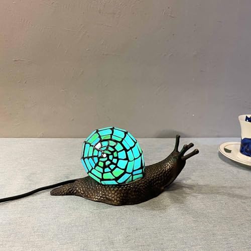L10975 Cyan Land Snail Tiffany Style Stained Glass Accent Table Lamp