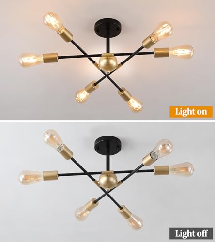 Modern Semi Flush Mount Ceiling Light Fixture Black and Gold Close to Ceiling Light 6