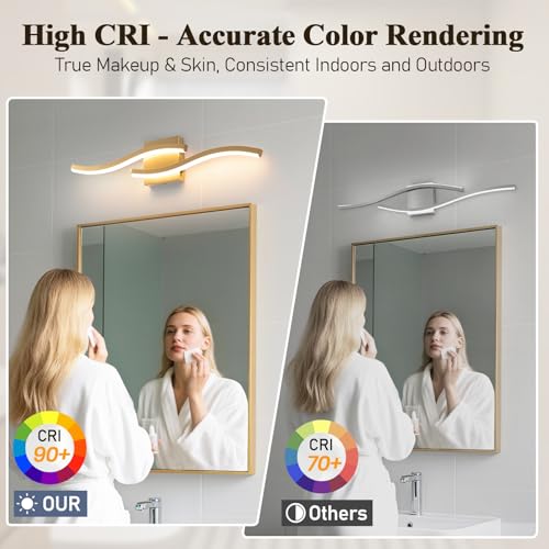 Gold Curved Bathroom Vanity Light Fixture Over Mirror