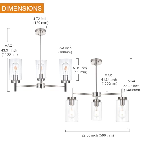 3 Lights Modern Chandeliers Metal Light Fixtures Ceiling Brushed Nickel Industrial Pendant Lighting for Dinging Room Living Room Kitchen Bedroom Hallway