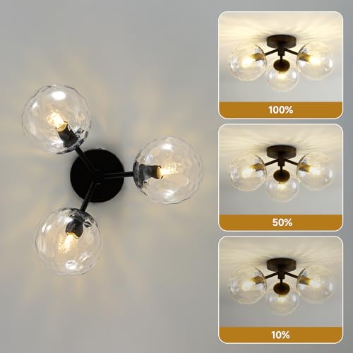 Black Globe Semi Flush Mount Ceiling Light Hammered Glass Ceiling Lights